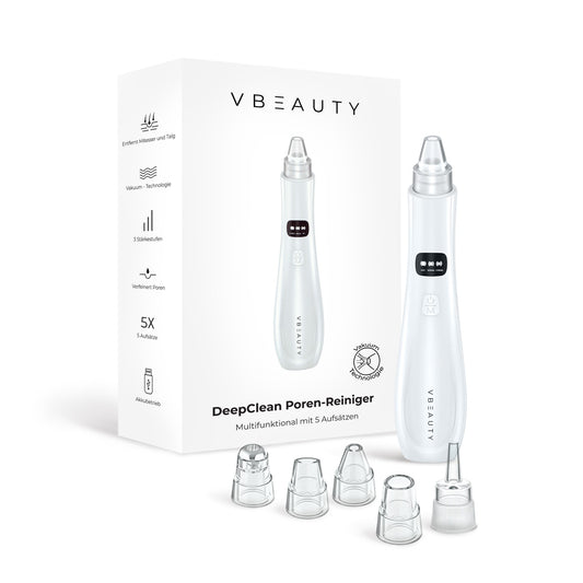 Der VBEAUTY DeepClean Pro Vakuum Poren-Reiniger sorgt für eine gründliche Hautreinigung, entfernt Mitesser und abgestorbene Hautzellen schonend mit Vakuumtechnologie.