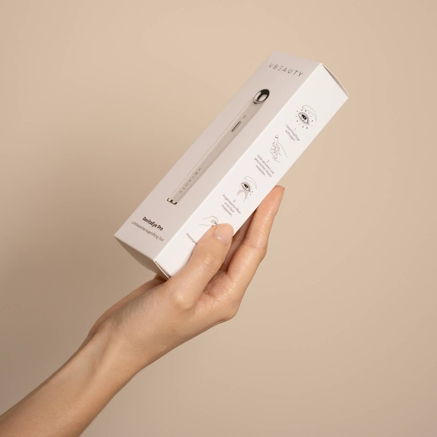 Das VBEAUTY RevitaEye Pro ist ein fortschrittliches Augenlifting-Tool mit rotem, blauem und gelbem Licht, das gezielt gegen Falten, dunkle Augenringe, Tränensäcke und Krähenfüsse wirkt.