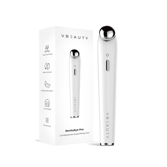 Das VBEAUTY RevitaEye Pro ist ein fortschrittliches Augenlifting-Tool mit rotem, blauem und gelbem Licht, das gezielt gegen Falten, dunkle Augenringe, Tränensäcke und Krähenfüsse wirkt.