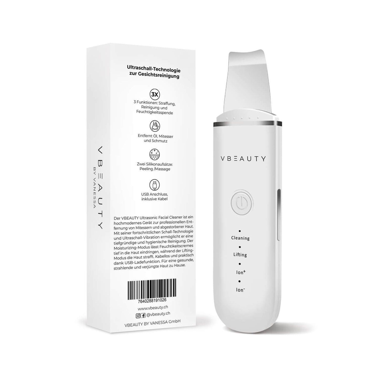 Der VBEAUTY Ultrasonic Facial Cleaner ist ein hochmodernes Gerät zur professionellen Entfernung von Mitessern und abgestorbener Haut.