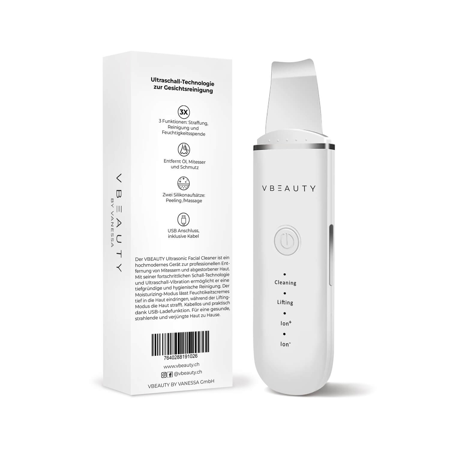 Der VBEAUTY Ultrasonic Facial Cleaner ist ein hochmodernes Gerät zur professionellen Entfernung von Mitessern und abgestorbener Haut.