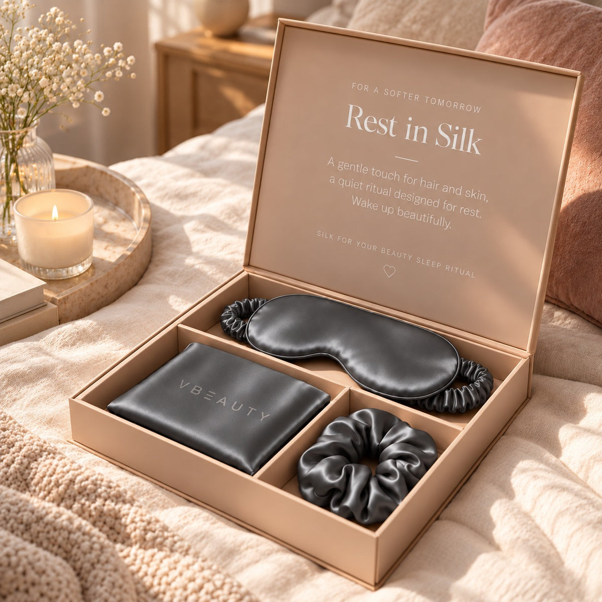 VBEAUTY Seiden Beauty Sleep Ritual Geschenkset - Anthrazit