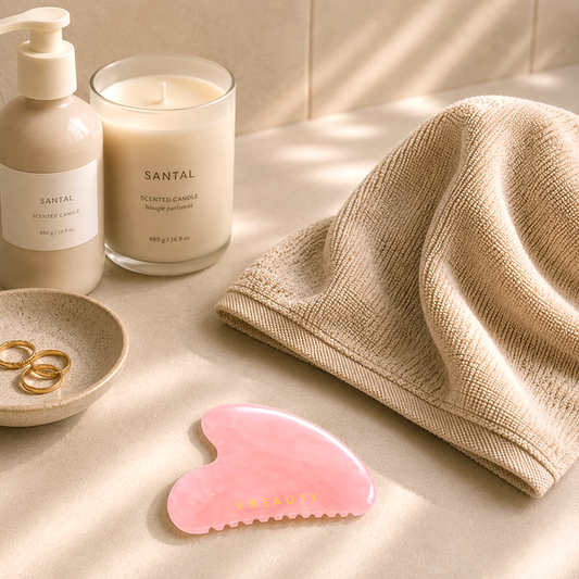 VBEAUTY Gua Sha mit Zähnen Massagestein - Rosenquarz